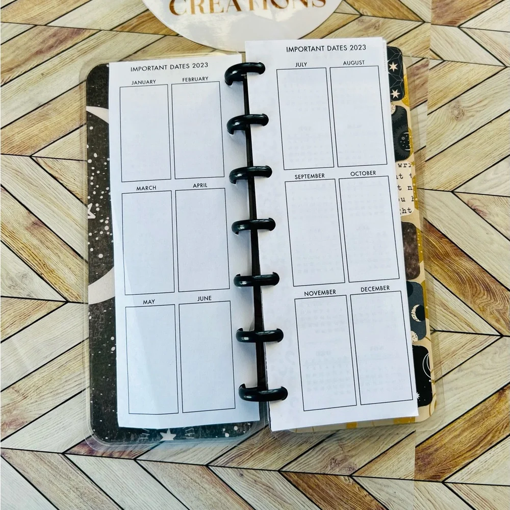 Happy planner skinny mini size weekly layout moon phases constellations stars